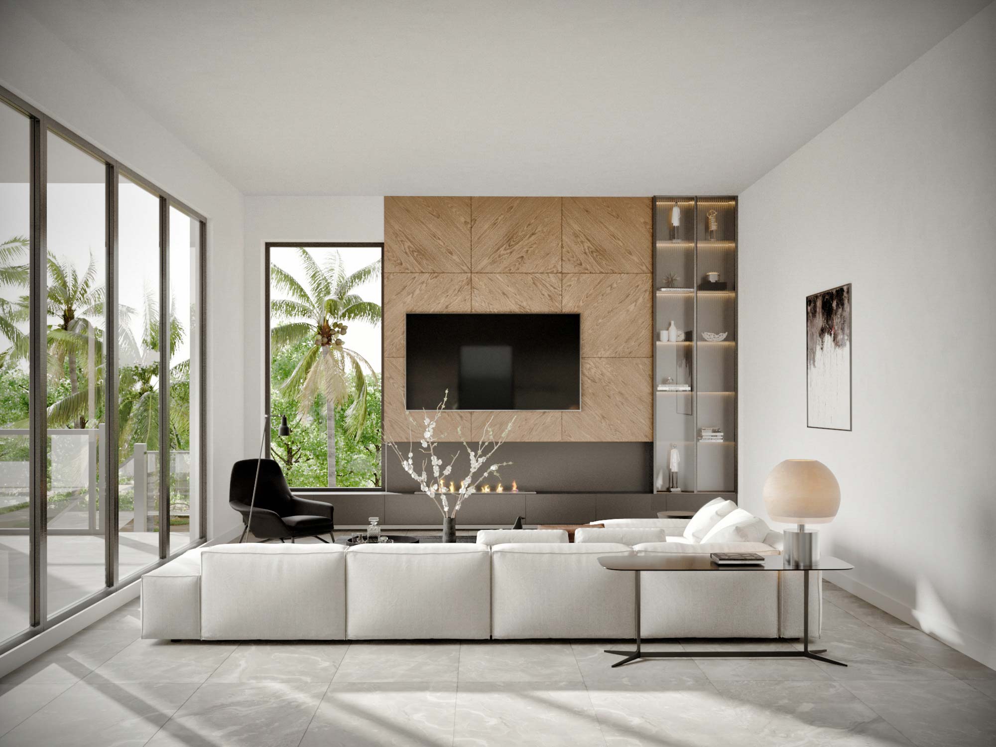 living room architectural interior design and 3d rendering