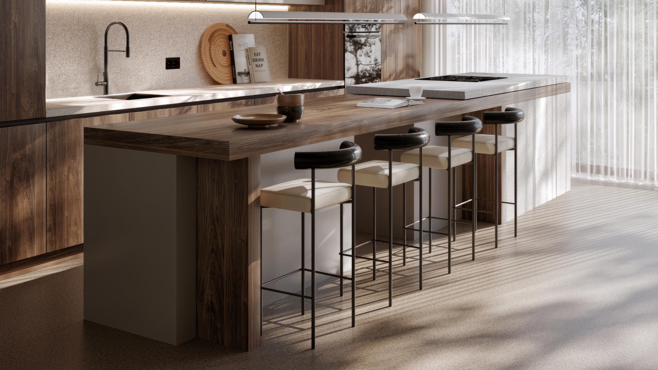 modern kitchen design and 3d rendering