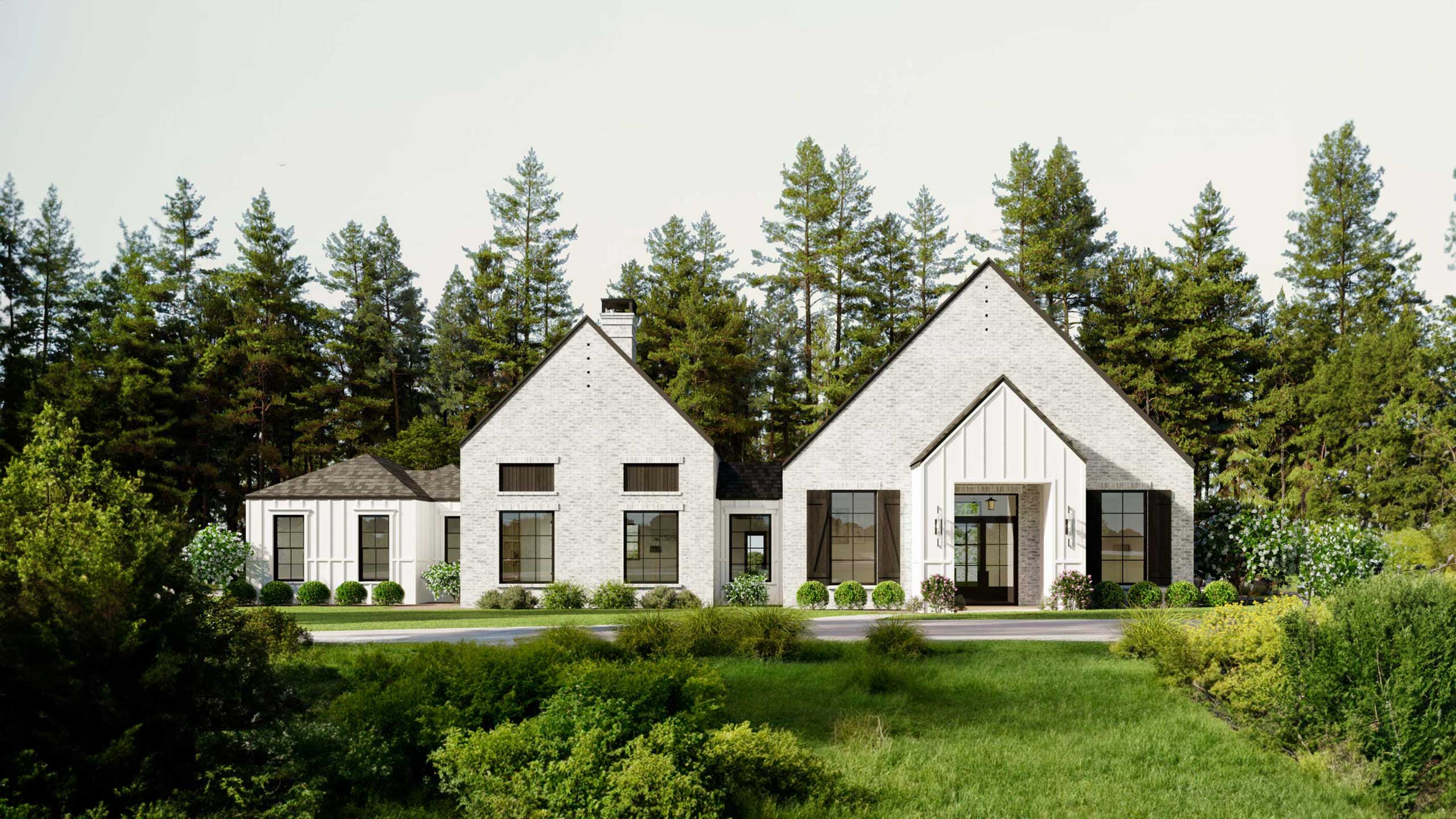 modern house light brick exterior 3d rendering