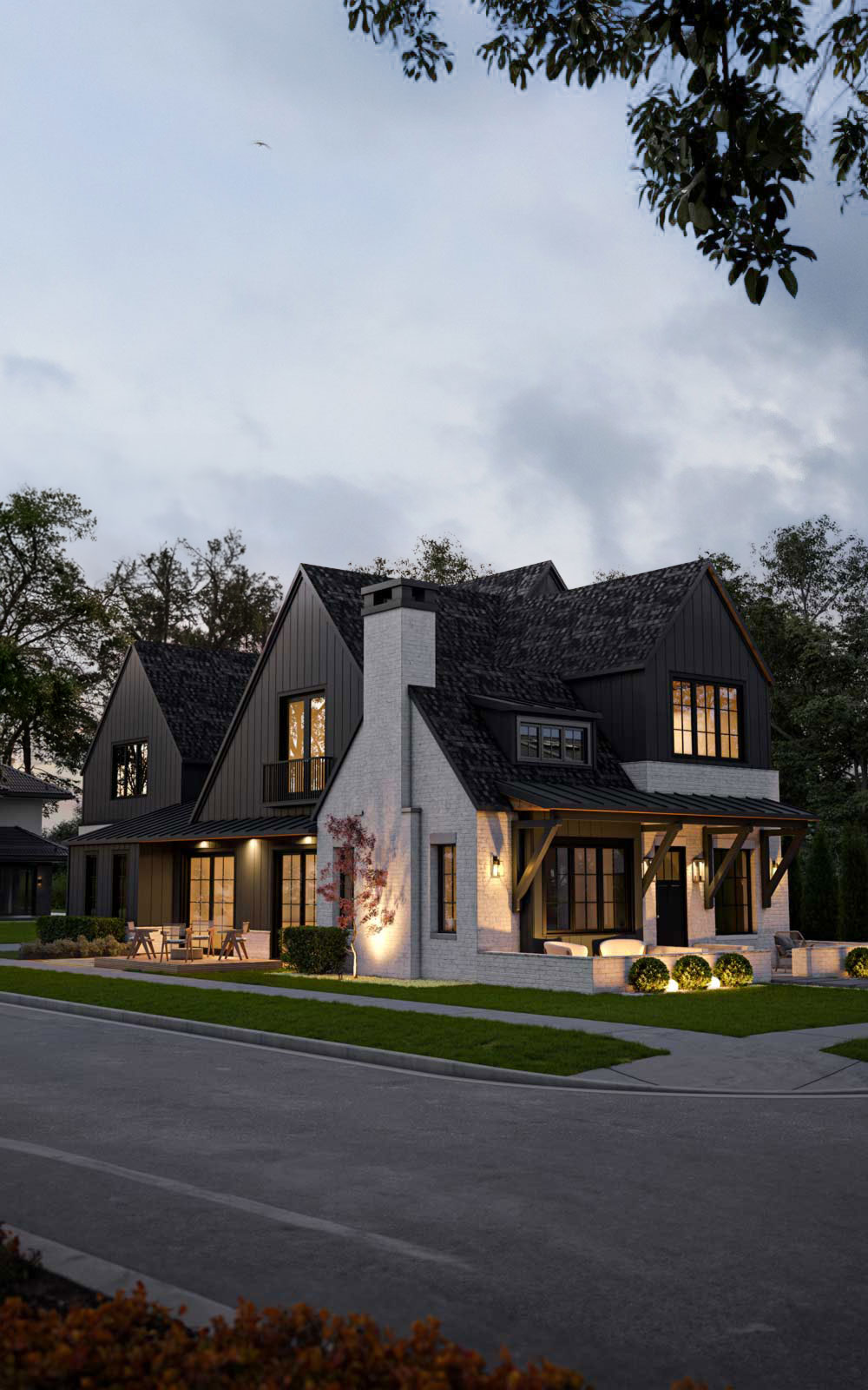 night view rendering of a modern house